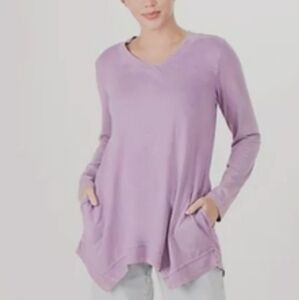 LOGO by Lori Goldstein Sun Faded Cotton Top Rib Trim US Small A546431-HEP